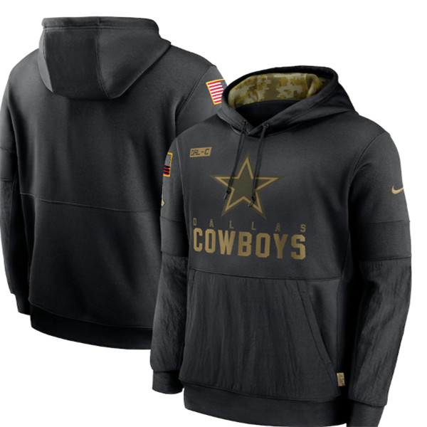 Men's Dallas Cowboys Black NFL 2020 Salute To Service Sideline Performance Pullover Hoodie
